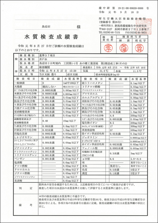 令和元年度　水質検査成績書